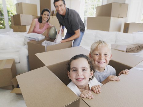 Moving van and boxes for removals in North Kensington