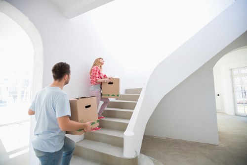 Wrapped and secured items inside a moving van