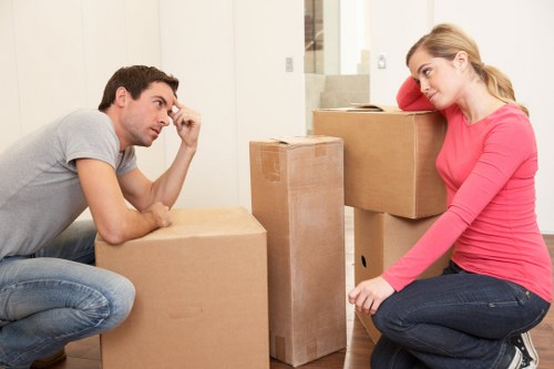 Local movers handling boxes and furniture in a flat move